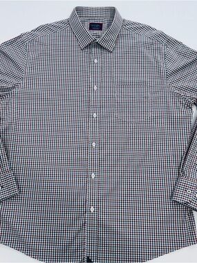 UNTUCKIT Men’s Burgundy White Blue Checkered Plaid Button Casual Shirt, XL, EUC